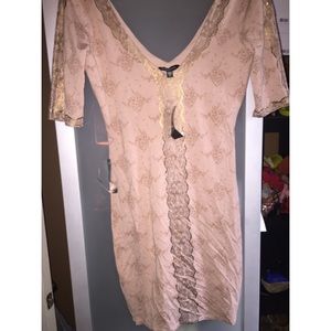 Bebe Gold and nude dress with lace foil print