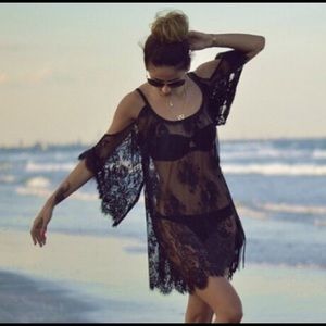 Black Lace Bohemian Cold Shoulder Coverup