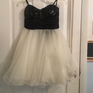 Black and white tulle semi formal dress