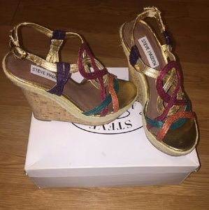 Bright multicolor steve madden wedges.