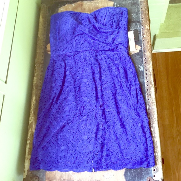 Teeze Me sz 13 Blue lace strapless mini dress