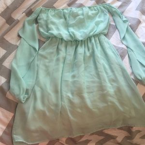 Strapless teal short dress detached sleeves