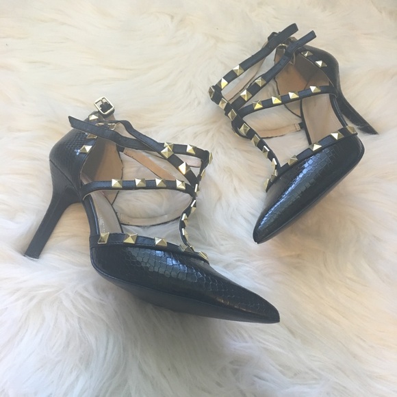 BCBGeneration Black Embossed Studded Heels - Picture 2 of 4