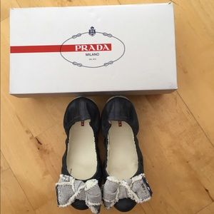Prada Sport Leather Bow Flats