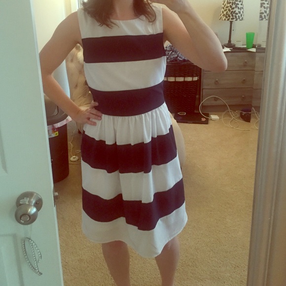 Dress Barn Navy and White Striped Sundress 4