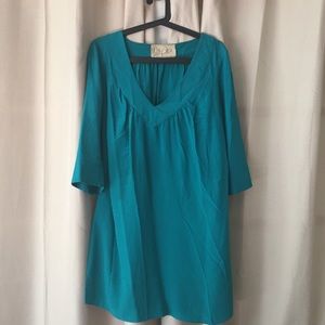Bright teal/emerald silky shift dress
