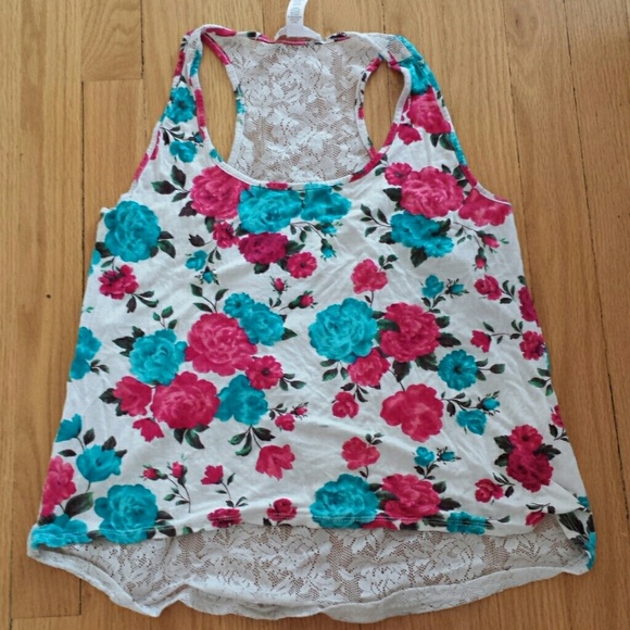 Floral lace back tank size L