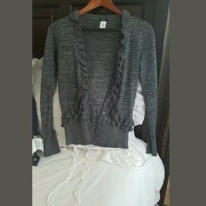J.Crew Charcoal Gray Ruffled Cardigan