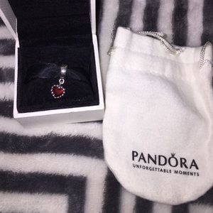 Pandora red heart charm with cloth case and box