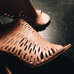 Tan leather booties w/cutouts