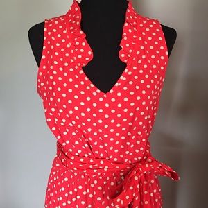 Red and cream polka dot dress