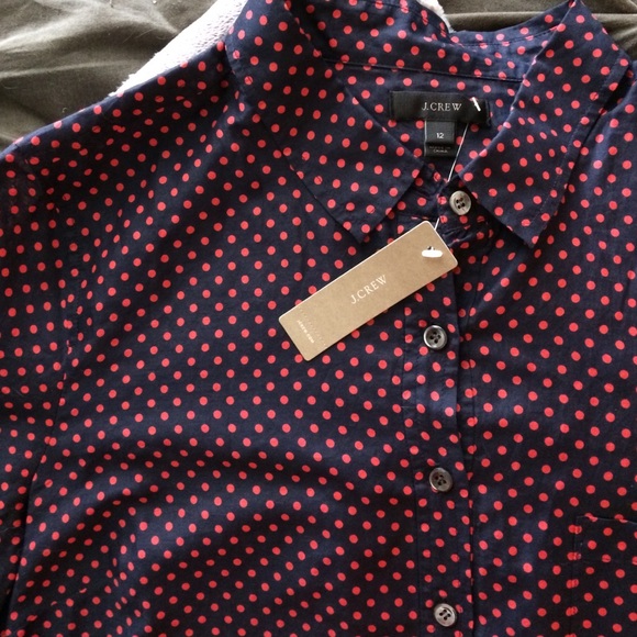 J.Crew navy and red polka dot pop over.