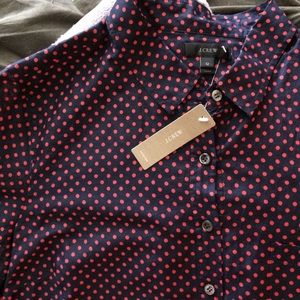 J.Crew navy and red polka dot pop over.