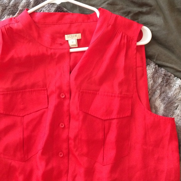 Red sleeveless J.Crew blouse