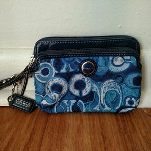 Coach Poppy Denim Print Small Wristlet