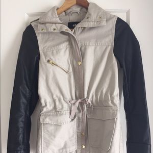 H&M beige coat with leather sleeves