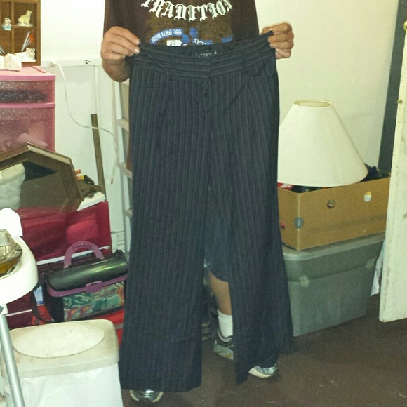 Womens black pants with grey pin stripes