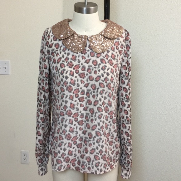 Long sleeve sequins double peterpan collars top
