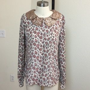 Long sleeve sequins double peterpan collars top