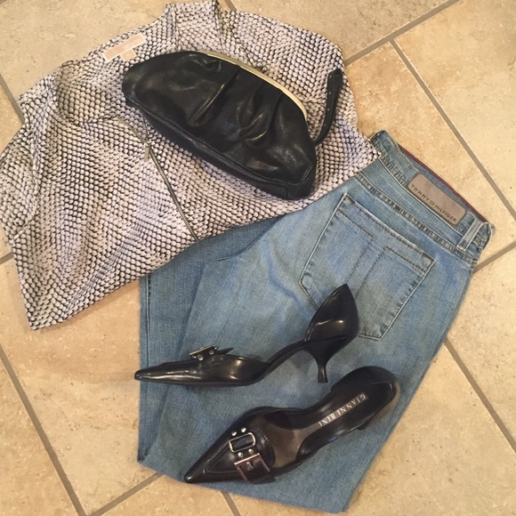 Gianni Bini, black pointy buckle pumps