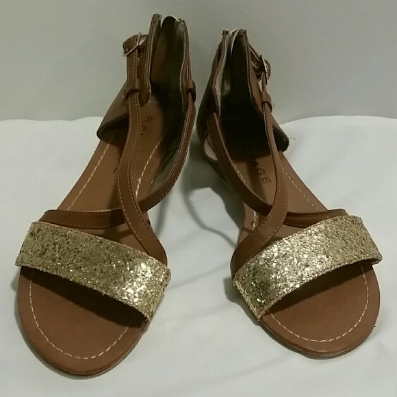 Gold brown leather gladiator style sandals