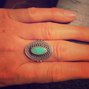 Turquoise and silver oval ring