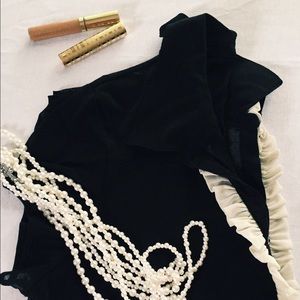 SALE | Black sheer blouse with ivory ruffle
