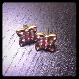Square earrings with pink stones
