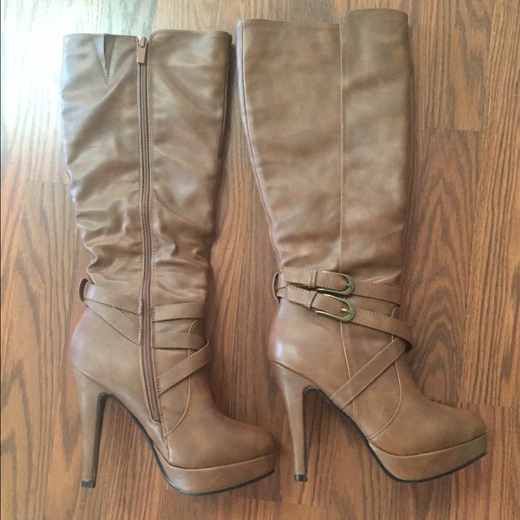 Tan Knee High Stiletto Boots