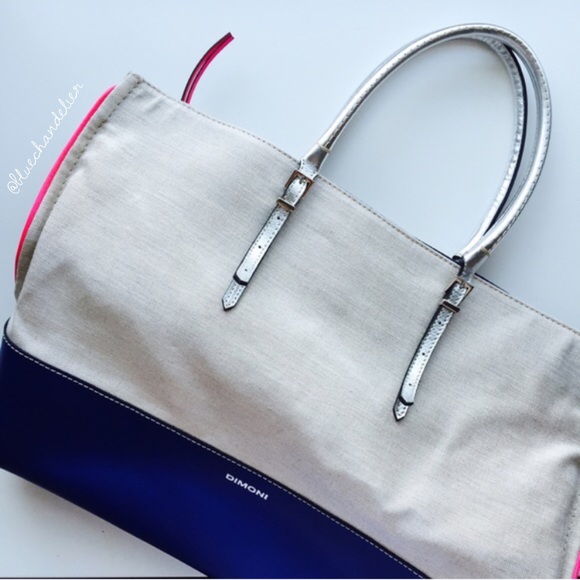 DIMONI Handbags - 🔖SALE🔖dimoni linen+leather color block tote bag