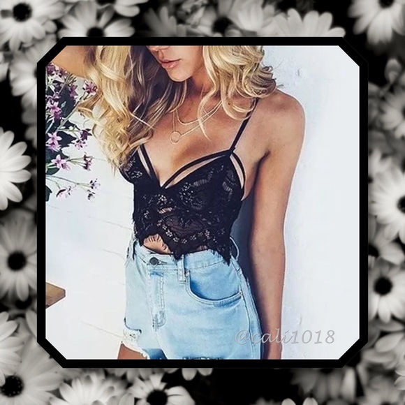 🆕Black Lace Caged Bralette Crop Top Bustier - Picture 4 of 4