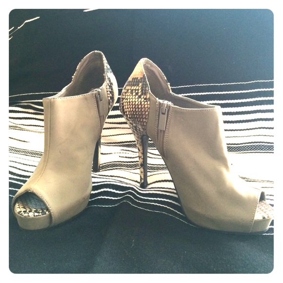 Faux snake skin booties.