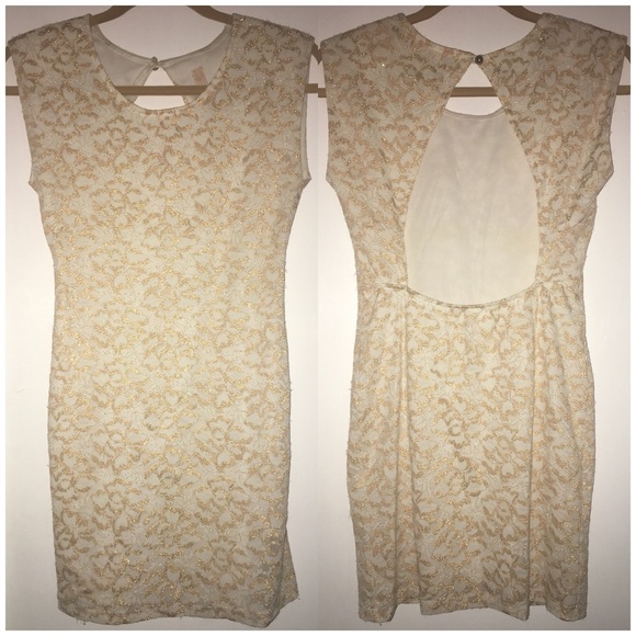 Ivory & Gold Lace Bodycon Dress