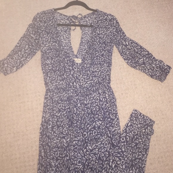 Hollister blue and white print jumpsuit