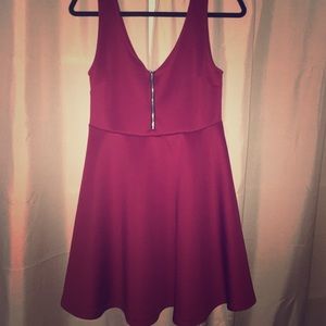 Dark red scuba skater dress with front zip