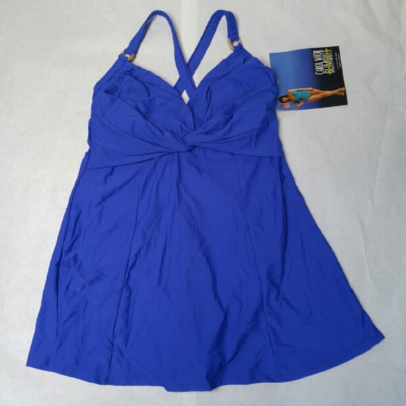 NWT Carol Wior Royal Blue Slimsuit swimdress - Picture 2 of 4