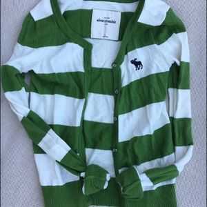 Abercrombie Green & White Striped Cardigan