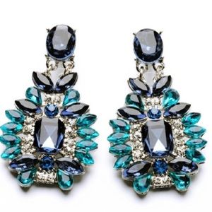 Blue Cluster Crystal Drop Earrings