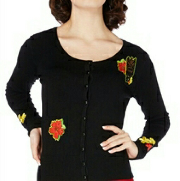 Voodoo Vixen Sweaters - Tiki Flower Pin Up Long Sleeve Button Up cardigan
