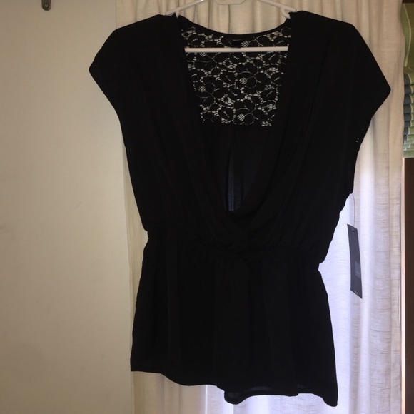 Lace back deep V blouse