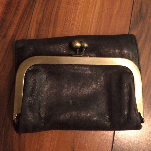 Black Leather Hobo Wallet with Coin Purse