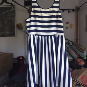 White & Navy Blue Striped Dress