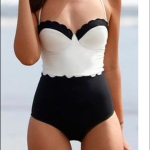 Brand New Scalloped maillot halter swimsuit