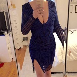 Embroidered plunge neck dress with slit SUPER sexy