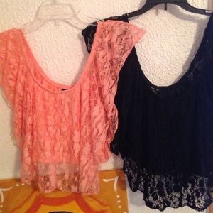 Two Rue 21 lace pattern crop tops