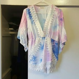 Tye dye lace romper/beach cover