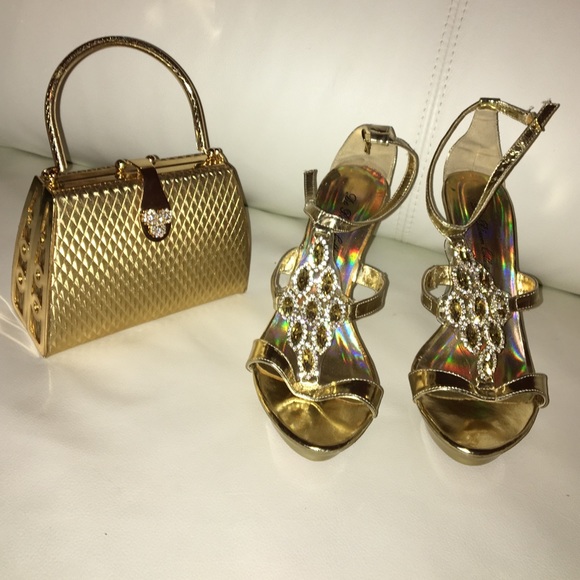 Special occasion gold shoe and evening bag bundle