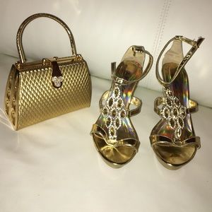 Special occasion gold shoe and evening bag bundle