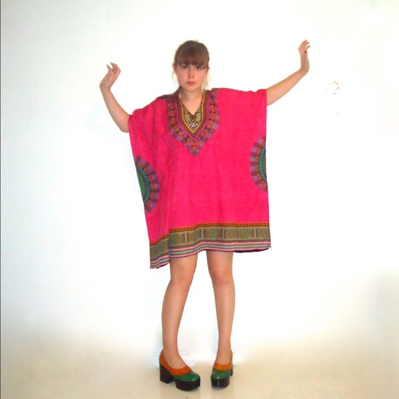 80s Tunic Batik Mini Dress Cover Up Boho Hippie