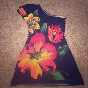 Navy and floral (Hawaiian?) print dress